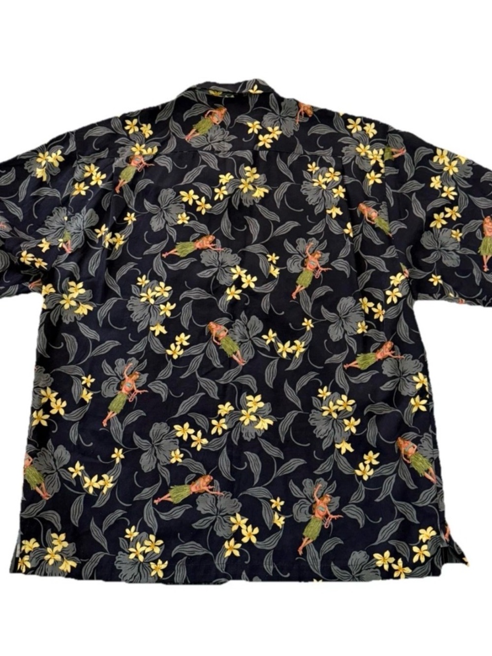 Vintage Tommy Bahama Silk Hawaiian Shirt Men’s L Black Yellow Floral Hula